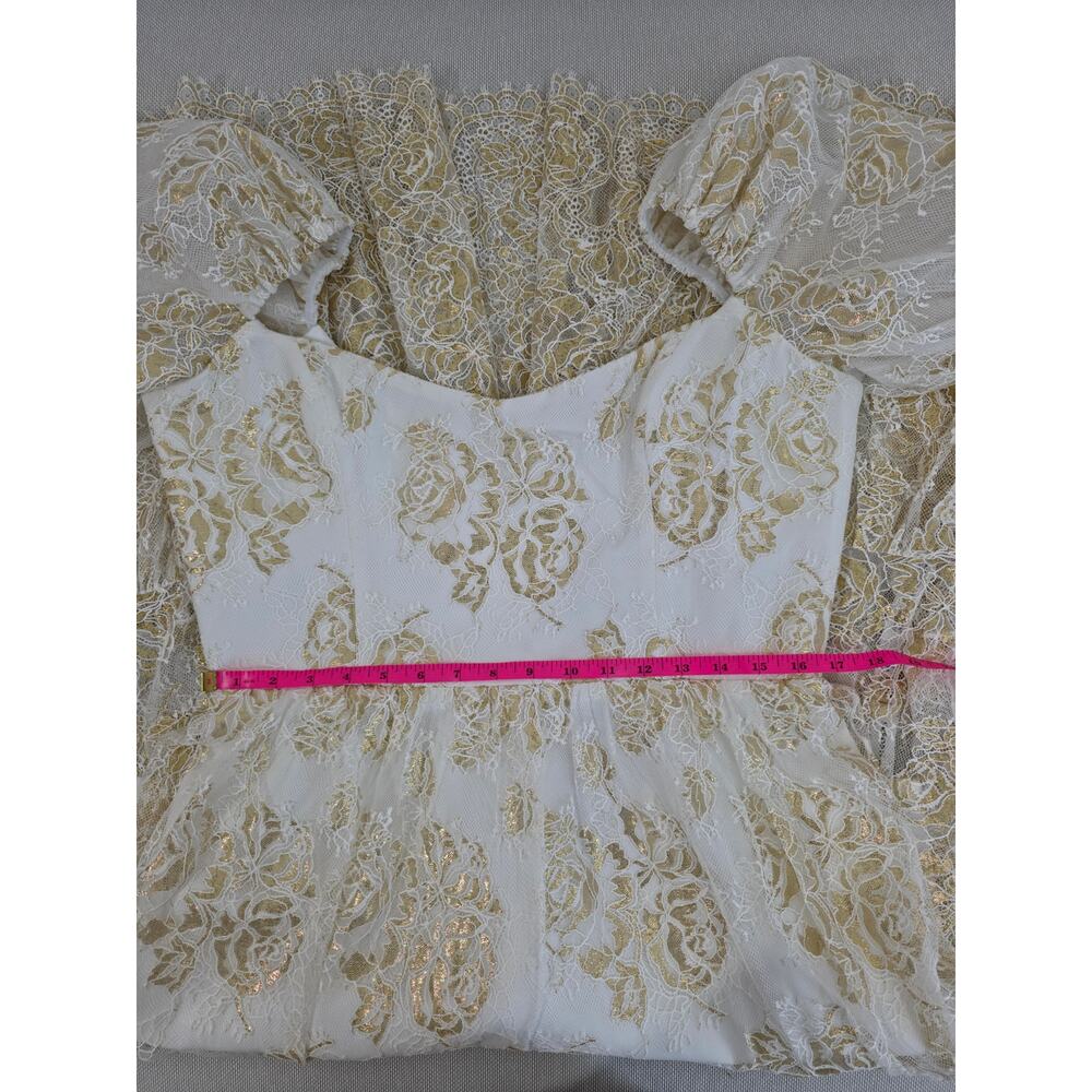 Helsi Corinne Off White Gold Puff Sleeve Floral Maxi Dress XL NWT - Picture 7 of 11
